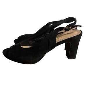 Dream Pairs Heels Womens Size 7.5 Black Faux Suede Open Toe Slingback Sandals